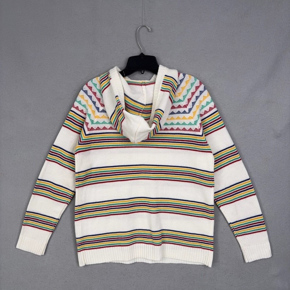 ModCloth Hoodie Sweater Womens Large White Multi Stripe Fair Isle Retro Boho - Picture 4 of 7